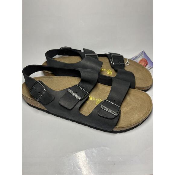 VINTAGE ORIGINAL FOOTBED Birkenstock Milano BLACK OILED LEATHER Sandals SZ 42 - Picture 11 of 16